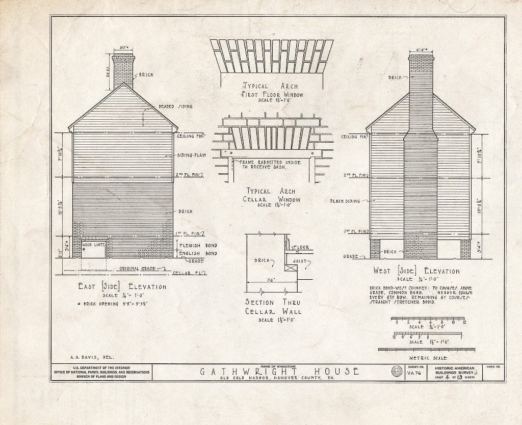 Blueprint HABS VA,43-Cold,1- (Sheet 4 of 13) - Gathwright House, Route 156, Old Cold Harbor, Hanover County, VA