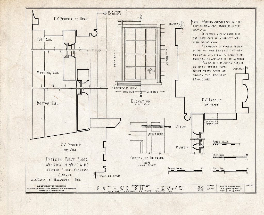 Blueprint HABS VA,43-Cold,1- (Sheet 5 of 13) - Gathwright House, Route 156, Old Cold Harbor, Hanover County, VA
