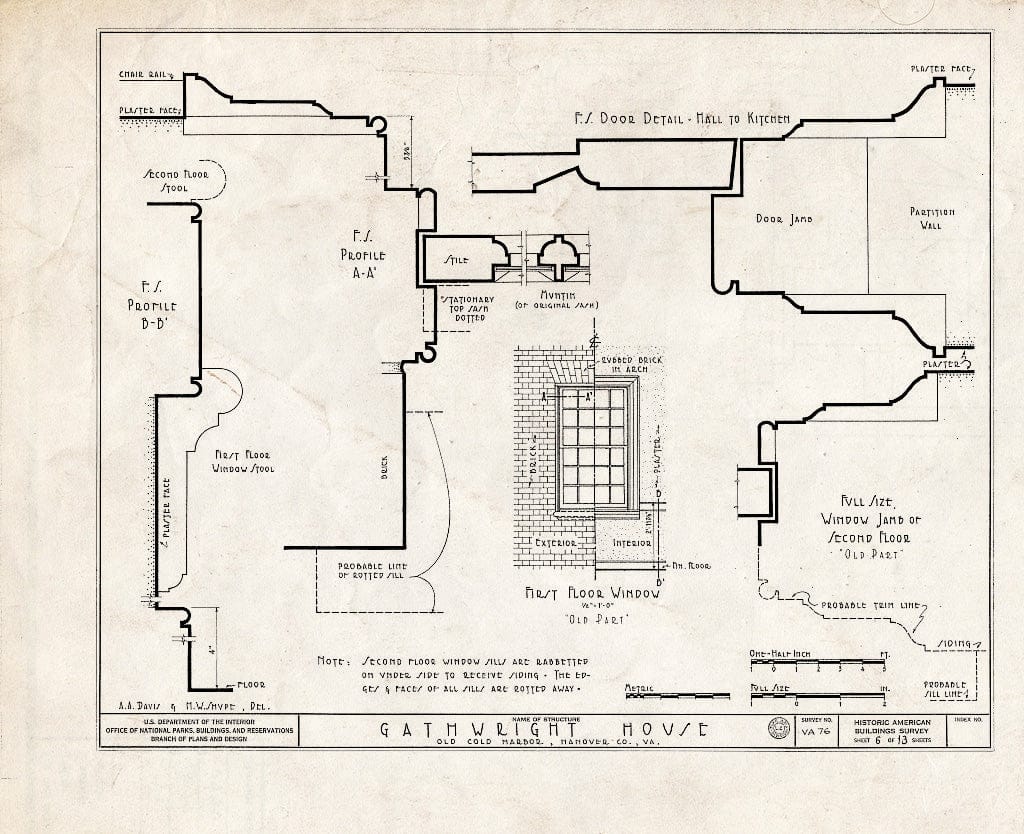 Blueprint HABS VA,43-Cold,1- (Sheet 6 of 13) - Gathwright House, Route 156, Old Cold Harbor, Hanover County, VA
