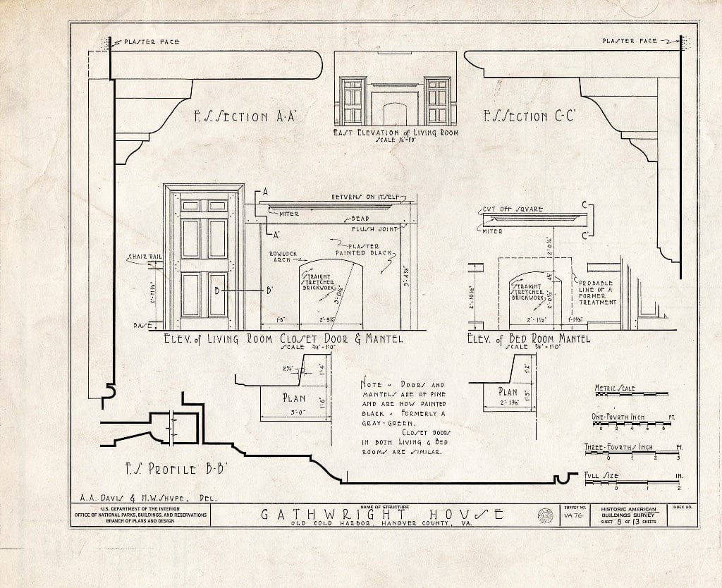 Blueprint HABS VA,43-Cold,1- (Sheet 8 of 13) - Gathwright House, Route 156, Old Cold Harbor, Hanover County, VA