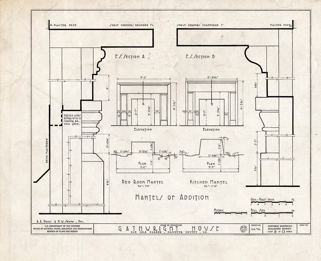 Blueprint HABS VA,43-Cold,1- (Sheet 9 of 13) - Gathwright House, Route 156, Old Cold Harbor, Hanover County, VA