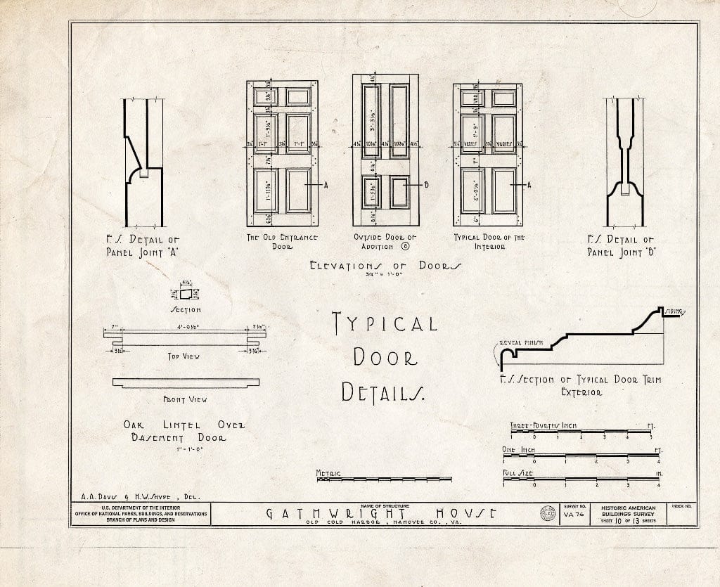 Blueprint HABS VA,43-Cold,1- (Sheet 10 of 13) - Gathwright House, Route 156, Old Cold Harbor, Hanover County, VA