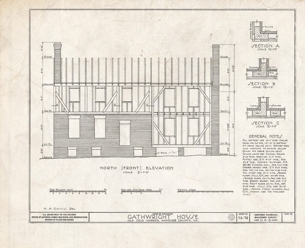 Blueprint HABS VA,43-Cold,1- (Sheet 11 of 13) - Gathwright House, Route 156, Old Cold Harbor, Hanover County, VA
