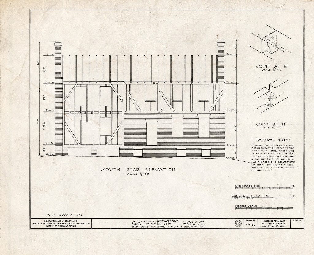 Blueprint HABS VA,43-Cold,1- (Sheet 12 of 13) - Gathwright House, Route 156, Old Cold Harbor, Hanover County, VA