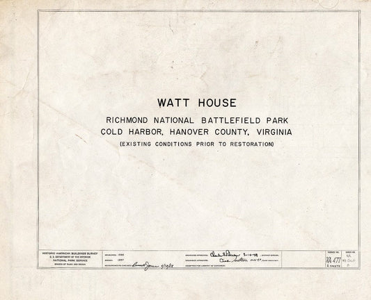 Blueprint HABS VA,43-Cold,2- (Sheet 0 of 6) - Hugh Watt House, Old Cold Harbor, Hanover County, VA