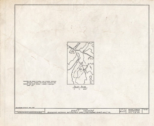Blueprint HABS VA,43-Cold,2- (Sheet 1 of 6) - Hugh Watt House, Old Cold Harbor, Hanover County, VA
