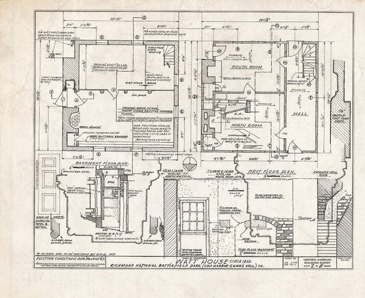 Blueprint HABS VA,43-Cold,2- (Sheet 2 of 6) - Hugh Watt House, Old Cold Harbor, Hanover County, VA