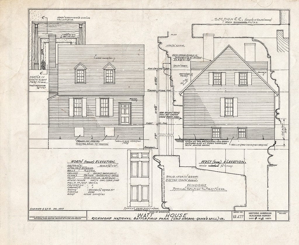 Blueprint HABS VA,43-Cold,2- (Sheet 4 of 6) - Hugh Watt House, Old Cold Harbor, Hanover County, VA