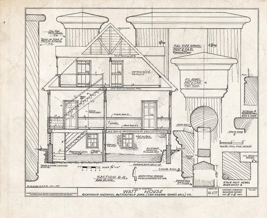 Blueprint HABS VA,43-Cold,2- (Sheet 6 of 6) - Hugh Watt House, Old Cold Harbor, Hanover County, VA