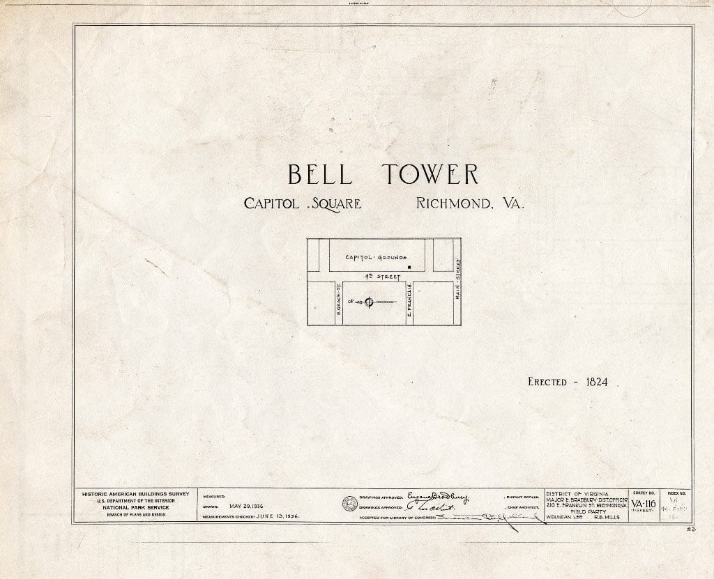Blueprint HABS VA,44-Rich,18- (Sheet 0 of 1) - The Bell Tower, Capitol Square, Richmond, Independent City, VA
