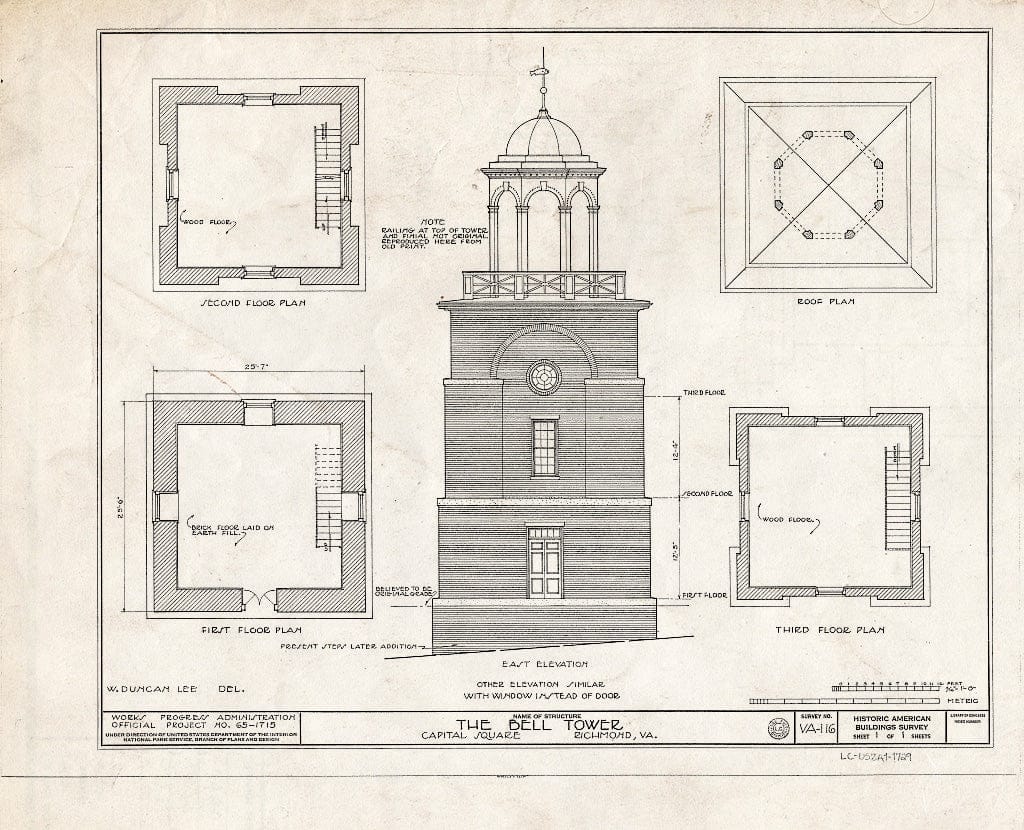 Blueprint HABS VA,44-Rich,18- (Sheet 1 of 1) - The Bell Tower, Capitol Square, Richmond, Independent City, VA
