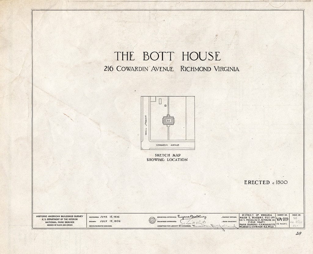 Blueprint HABS VA,44-Rich,20- (Sheet 0 of 12) - Miles Bott House, 216 Cowardin Avenue, Richmond, Independent City, VA