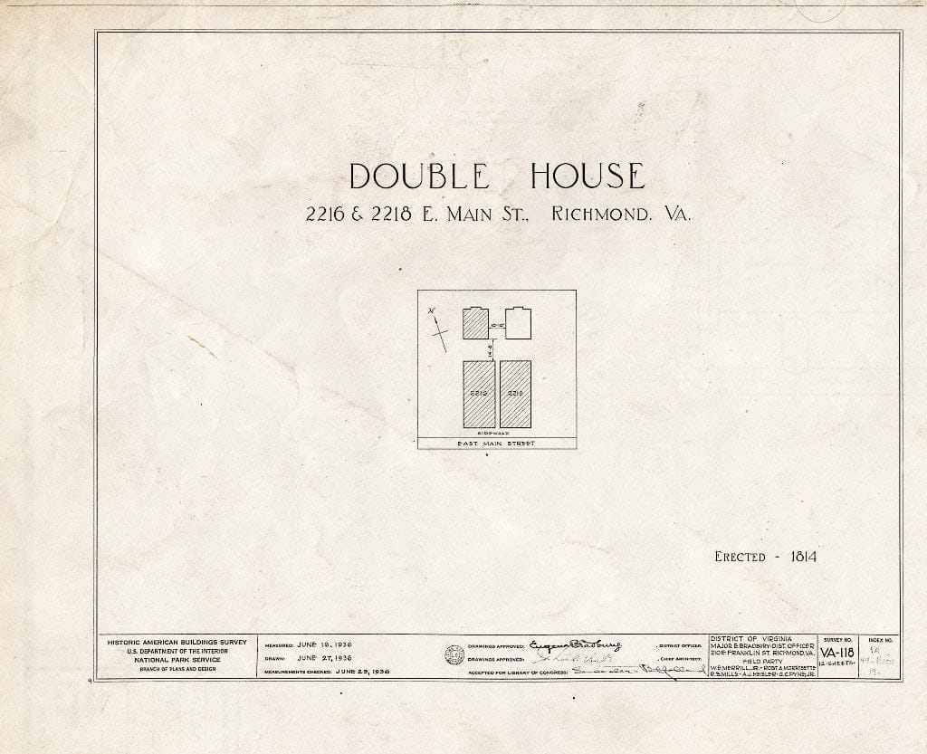 Blueprint HABS VA,44-Rich,19- (Sheet 0 of 12) - 2216-2218 East Main Street (Double House), Richmond, Independent City, VA