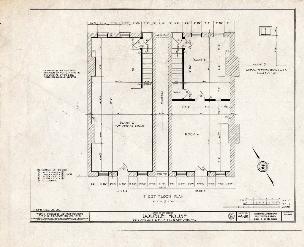 Blueprint HABS VA,44-Rich,19- (Sheet 1 of 12) - 2216-2218 East Main Street (Double House), Richmond, Independent City, VA