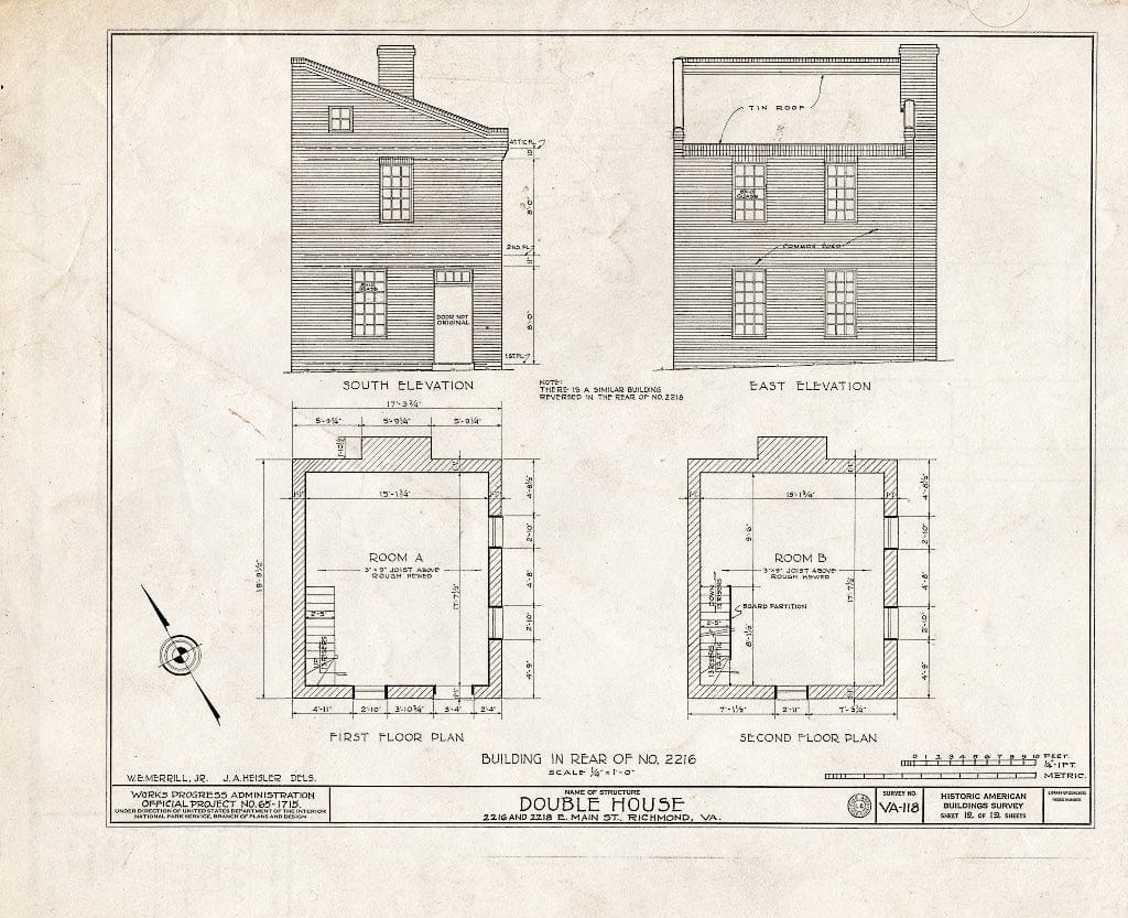 Blueprint HABS VA,44-Rich,19- (Sheet 12 of 12) - 2216-2218 East Main Street (Double House), Richmond, Independent City, VA