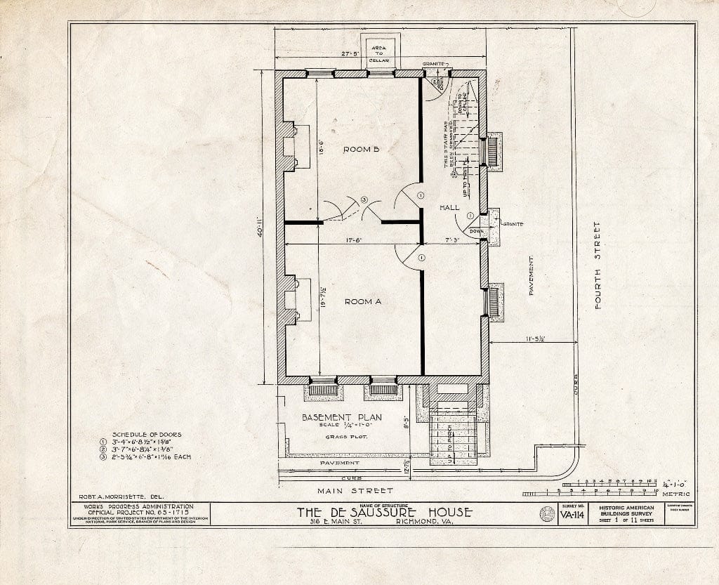Blueprint HABS VA,44-Rich,16- (Sheet 1 of 11) - DE Saussure House, 316 East Main Street, Richmond, Independent City, VA