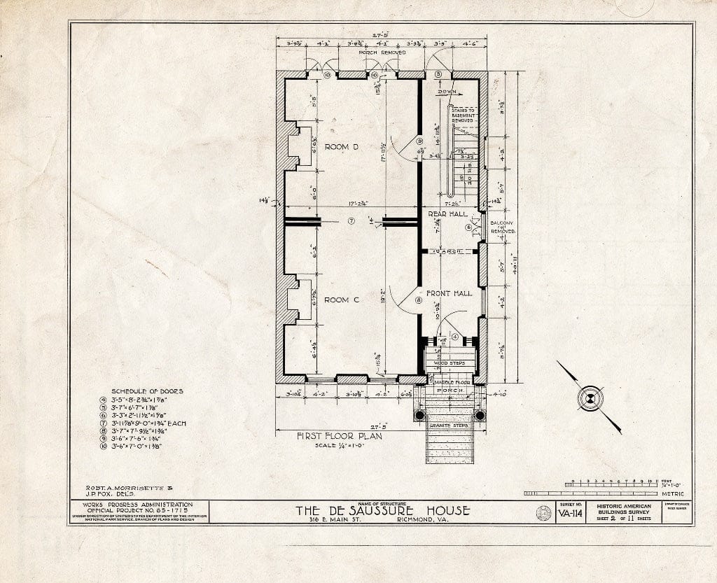 Blueprint HABS VA,44-Rich,16- (Sheet 2 of 11) - DE Saussure House, 316 East Main Street, Richmond, Independent City, VA