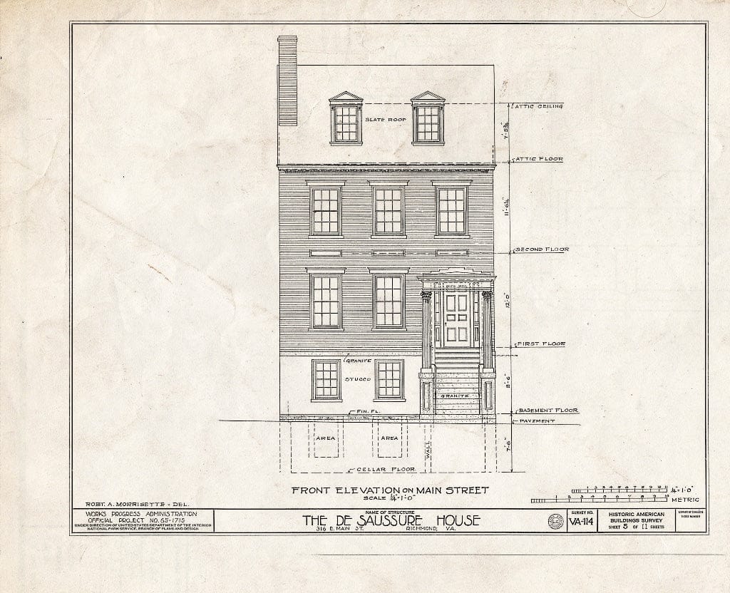 Blueprint HABS VA,44-Rich,16- (Sheet 5 of 11) - DE Saussure House, 316 East Main Street, Richmond, Independent City, VA
