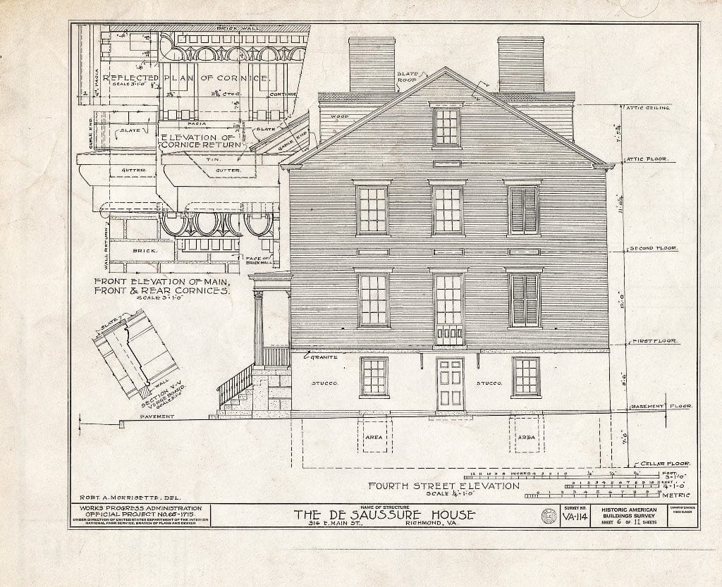 Blueprint HABS VA,44-Rich,16- (Sheet 6 of 11) - DE Saussure House, 316 East Main Street, Richmond, Independent City, VA