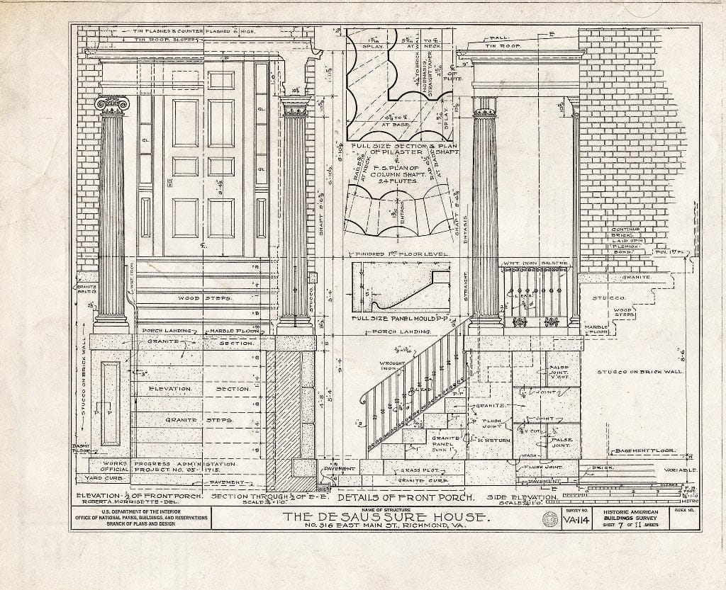 Blueprint HABS VA,44-Rich,16- (Sheet 7 of 11) - DE Saussure House, 316 East Main Street, Richmond, Independent City, VA