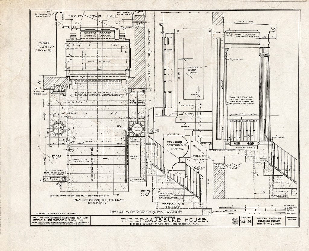 Blueprint HABS VA,44-Rich,16- (Sheet 8 of 11) - DE Saussure House, 316 East Main Street, Richmond, Independent City, VA