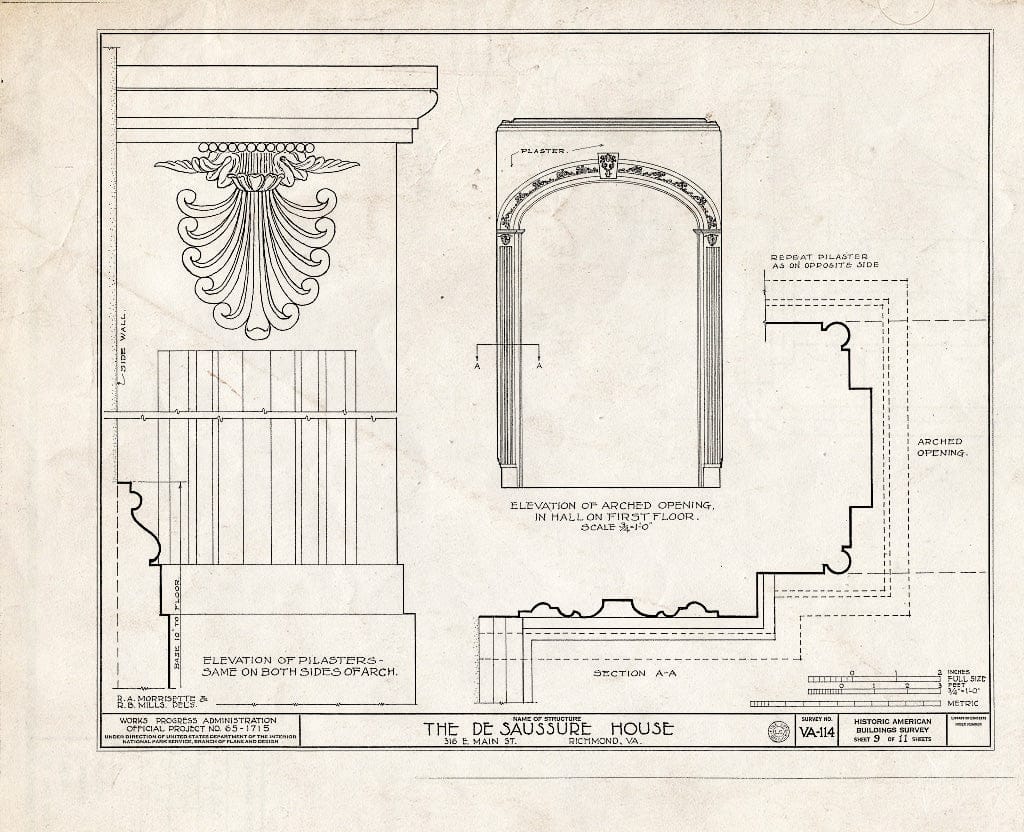 Blueprint HABS VA,44-Rich,16- (Sheet 9 of 11) - DE Saussure House, 316 East Main Street, Richmond, Independent City, VA