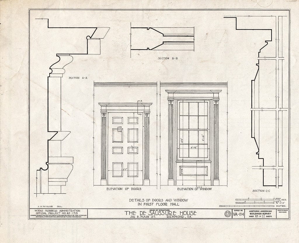 Blueprint HABS VA,44-Rich,16- (Sheet 10 of 11) - DE Saussure House, 316 East Main Street, Richmond, Independent City, VA