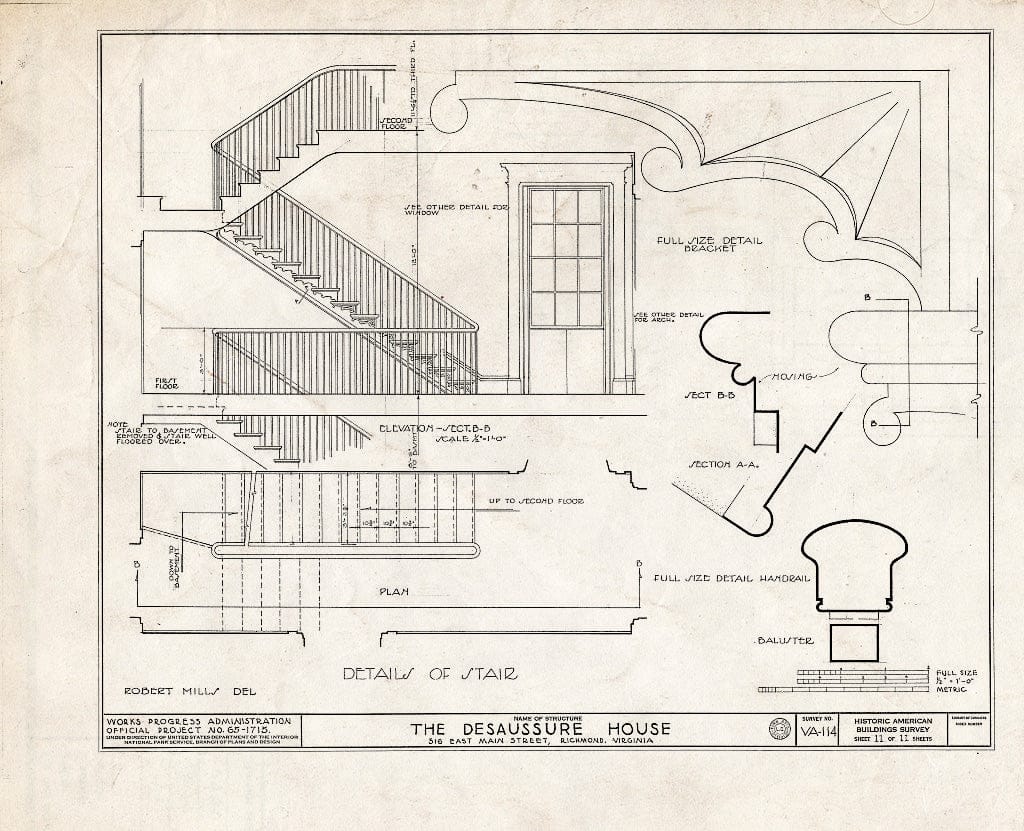 Blueprint HABS VA,44-Rich,16- (Sheet 11 of 11) - DE Saussure House, 316 East Main Street, Richmond, Independent City, VA