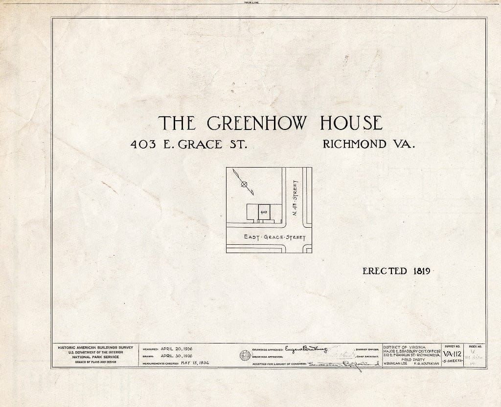 Blueprint HABS VA,44-Rich,14- (Sheet 0 of 5) - Greenhow, 403 East Grace Street, Richmond, Independent City, VA