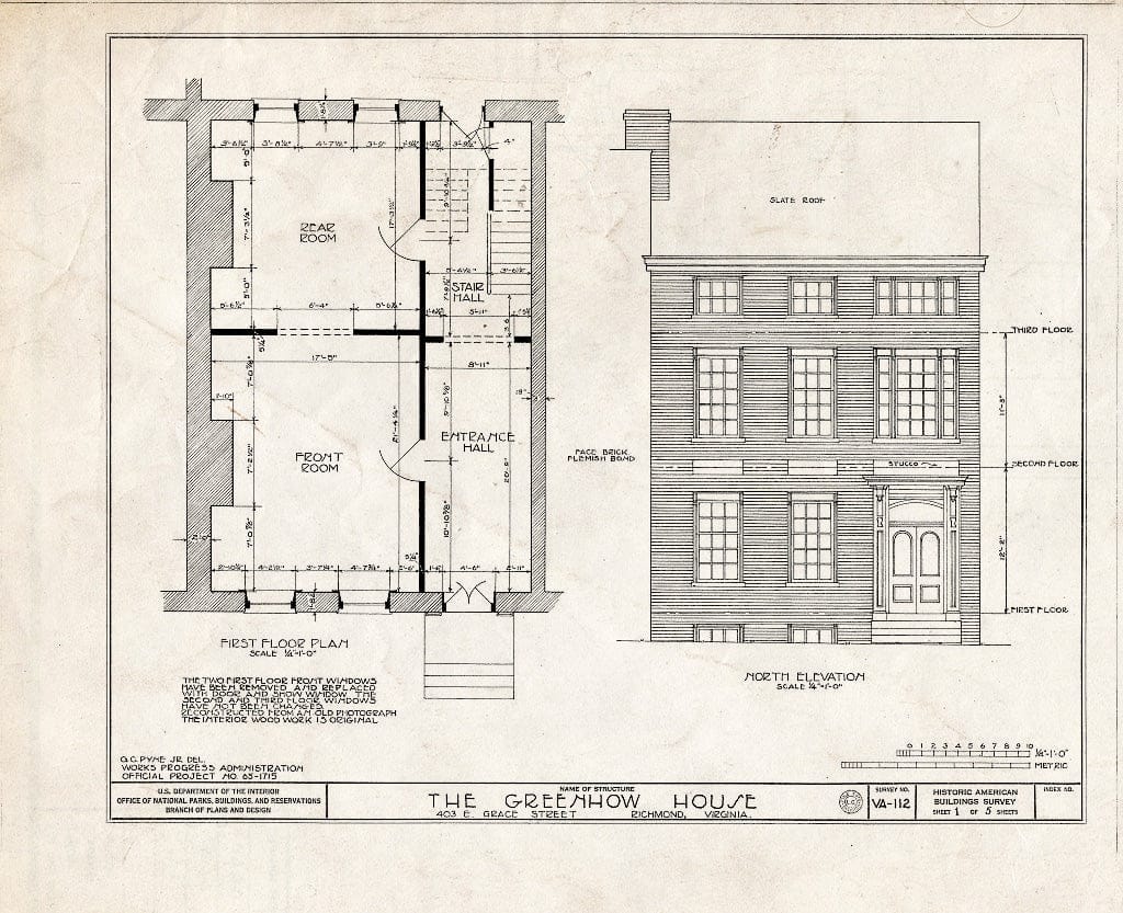 Blueprint HABS VA,44-Rich,14- (Sheet 1 of 5) - Greenhow, 403 East Grace Street, Richmond, Independent City, VA