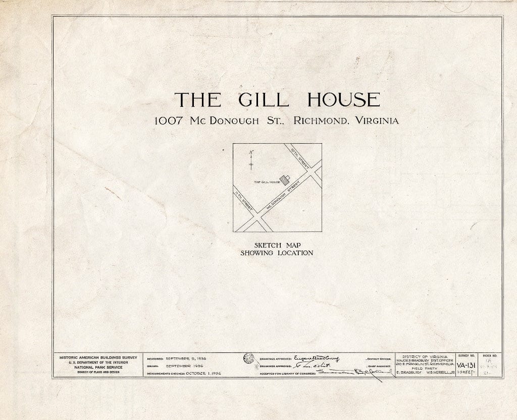 Blueprint HABS VA,44-Rich,21- (Sheet 0 of 1) - Grey House, 1007 McDonough Street, Richmond, Independent City, VA