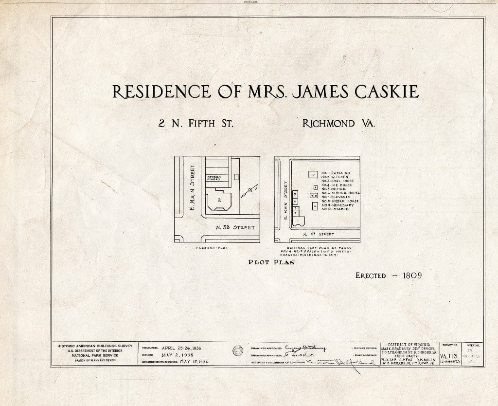 Blueprint HABS VA,44-Rich,2- (Sheet 0 of 12) - Mrs. James Caskie House, 2 North Fifth Street, Richmond, Independent City, VA