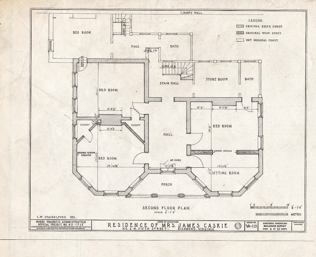Blueprint HABS VA,44-Rich,2- (Sheet 2 of 12) - Mrs. James Caskie House, 2 North Fifth Street, Richmond, Independent City, VA