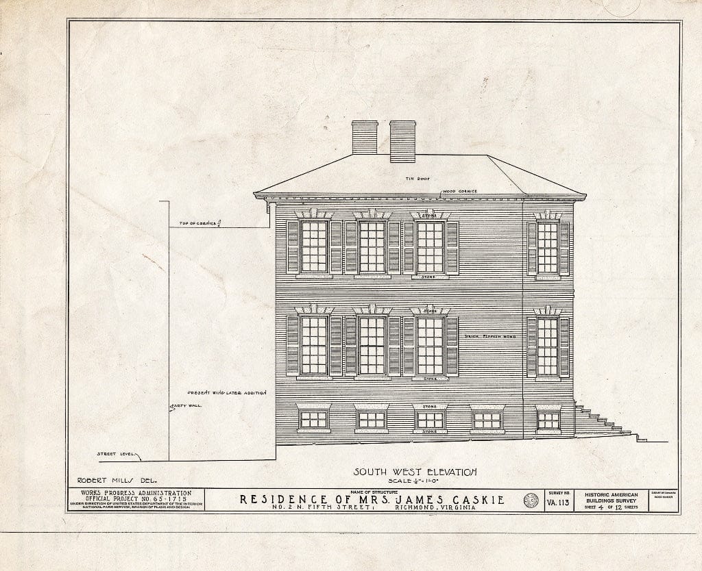Blueprint HABS VA,44-Rich,2- (Sheet 4 of 12) - Mrs. James Caskie House, 2 North Fifth Street, Richmond, Independent City, VA