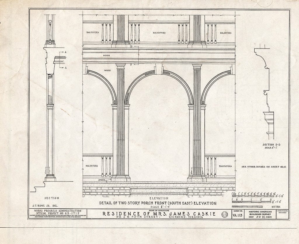 Blueprint HABS VA,44-Rich,2- (Sheet 5 of 12) - Mrs. James Caskie House, 2 North Fifth Street, Richmond, Independent City, VA