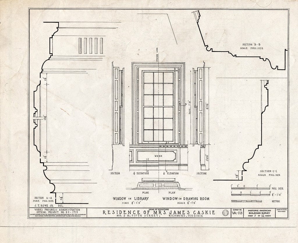 Blueprint HABS VA,44-Rich,2- (Sheet 7 of 12) - Mrs. James Caskie House, 2 North Fifth Street, Richmond, Independent City, VA