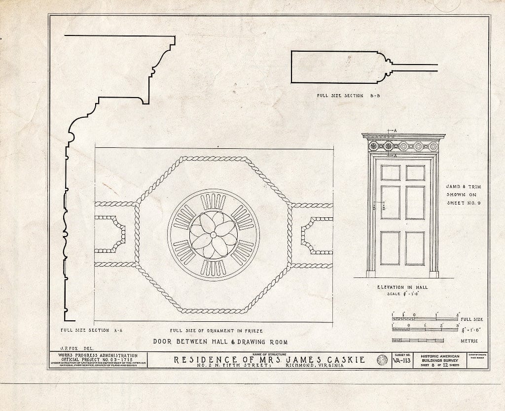 Blueprint HABS VA,44-Rich,2- (Sheet 8 of 12) - Mrs. James Caskie House, 2 North Fifth Street, Richmond, Independent City, VA