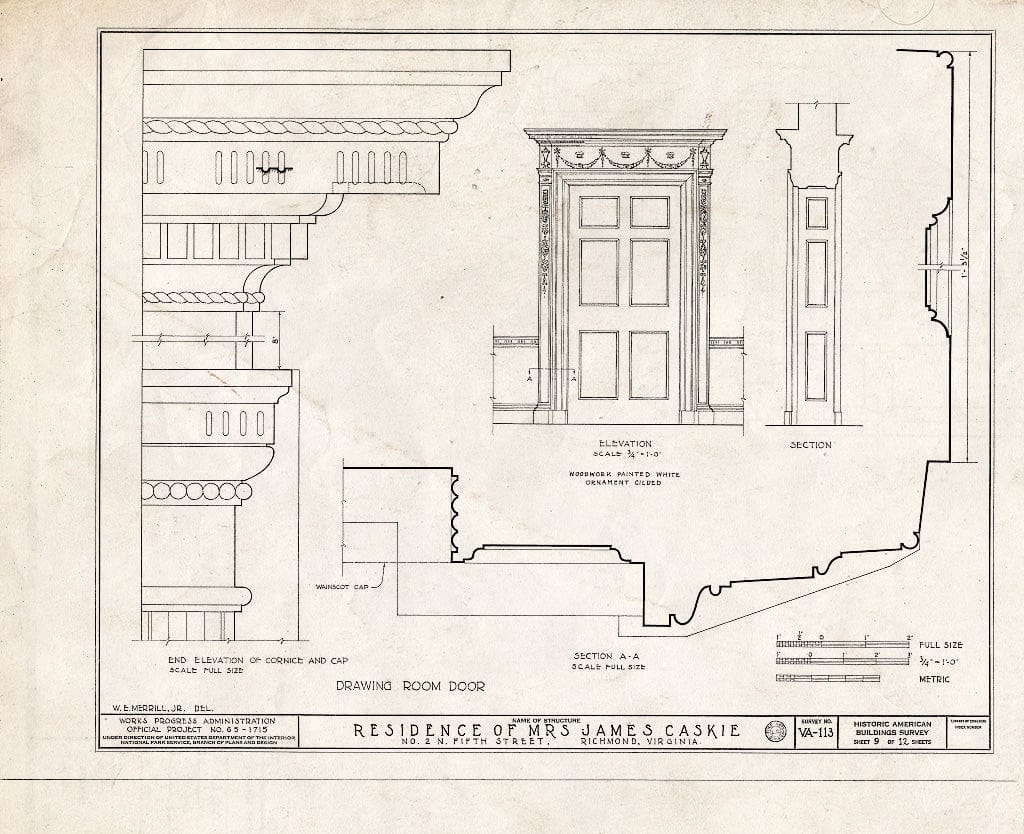 Blueprint HABS VA,44-Rich,2- (Sheet 9 of 12) - Mrs. James Caskie House, 2 North Fifth Street, Richmond, Independent City, VA