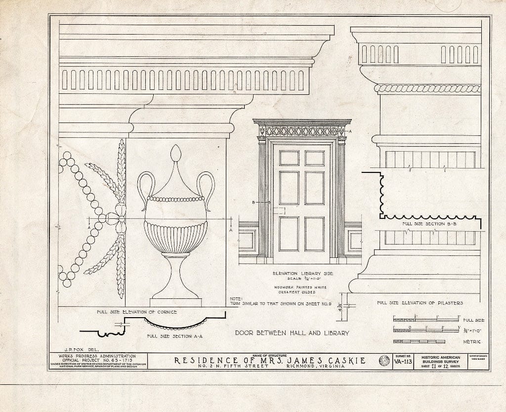 Blueprint HABS VA,44-Rich,2- (Sheet 11 of 12) - Mrs. James Caskie House, 2 North Fifth Street, Richmond, Independent City, VA