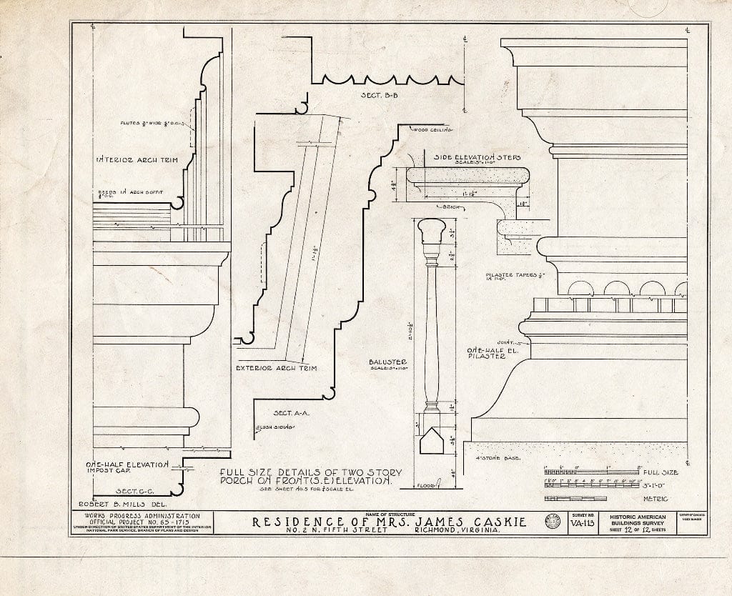 Blueprint HABS VA,44-Rich,2- (Sheet 12 of 12) - Mrs. James Caskie House, 2 North Fifth Street, Richmond, Independent City, VA