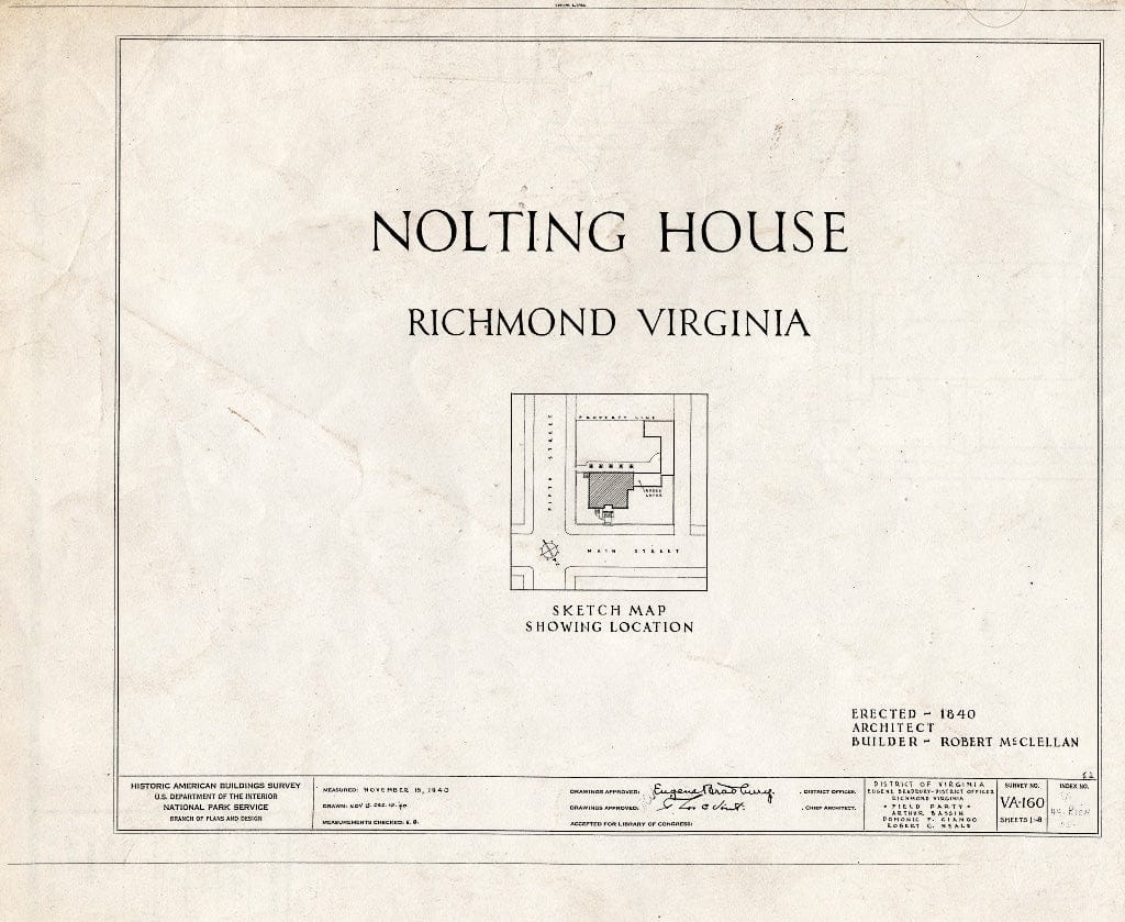 Blueprint HABS VA,44-Rich,25- (Sheet 0 of 8) - Hobson-Nolting House, 409 East Main Street, Richmond, Independent City, VA