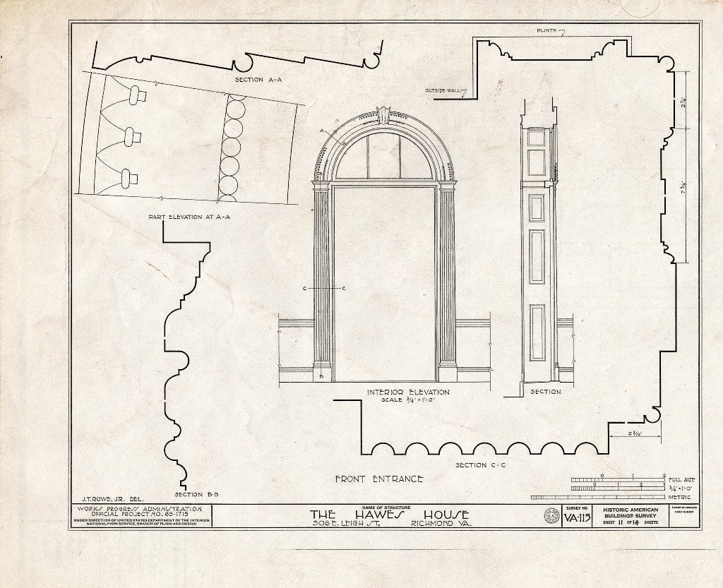 Blueprint HABS VA,44-Rich,17- (Sheet 11 of 14) - Hawes House, 506 East Leigh Street, Richmond, Independent City, VA
