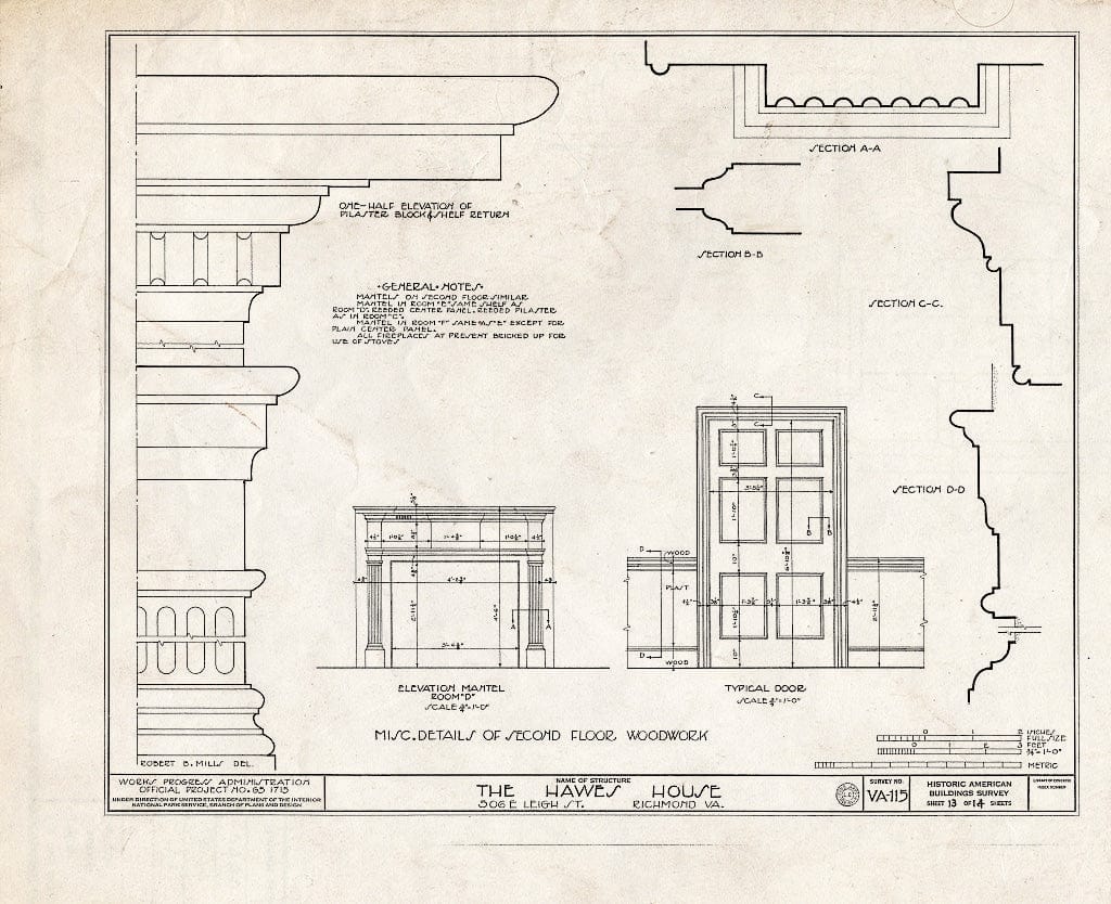 Blueprint HABS VA,44-Rich,17- (Sheet 13 of 14) - Hawes House, 506 East Leigh Street, Richmond, Independent City, VA