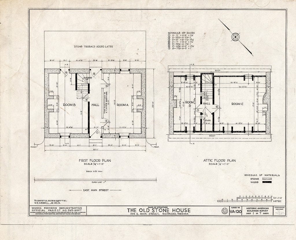 Blueprint HABS VA,44-Rich,10- (Sheet 1 of 7) - Old Stone House, 1916 East Main Street, Richmond, Independent City, VA