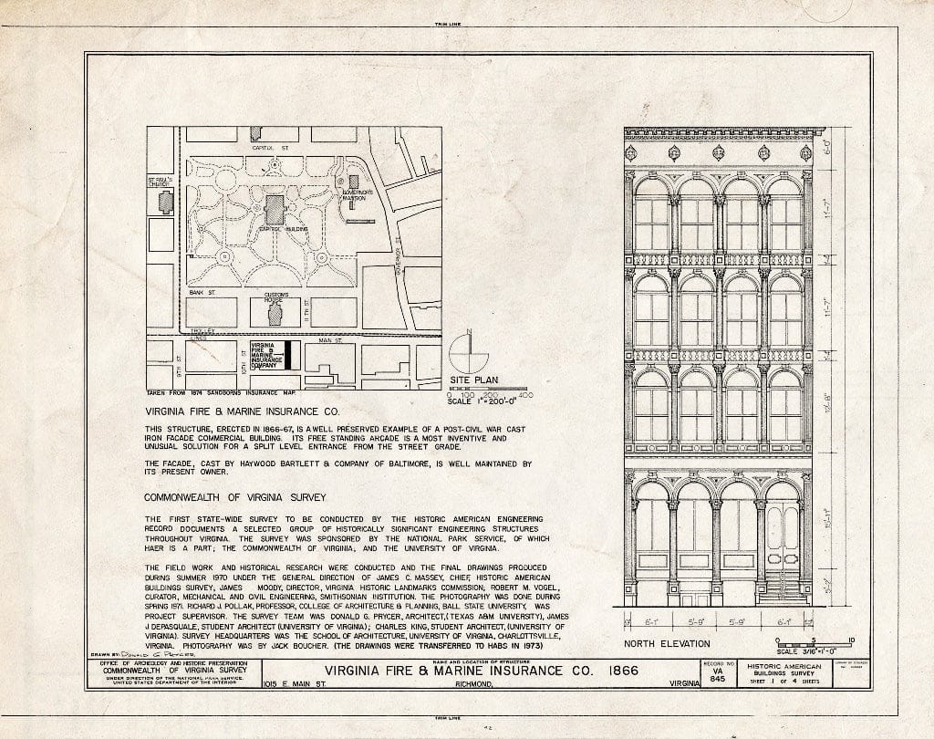 Blueprint HABS VA,44-Rich,94- (Sheet 1 of 4) - Virginia Fire & Marine Insurance Building, 1015 East Main Street, Richmond, Independent City, VA