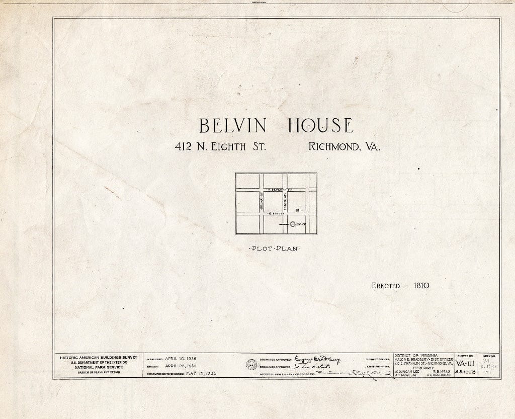 Blueprint HABS VA,44-Rich,13- (Sheet 0 of 5) - Belvin House, 412 North Eighth Street, Richmond, Independent City, VA