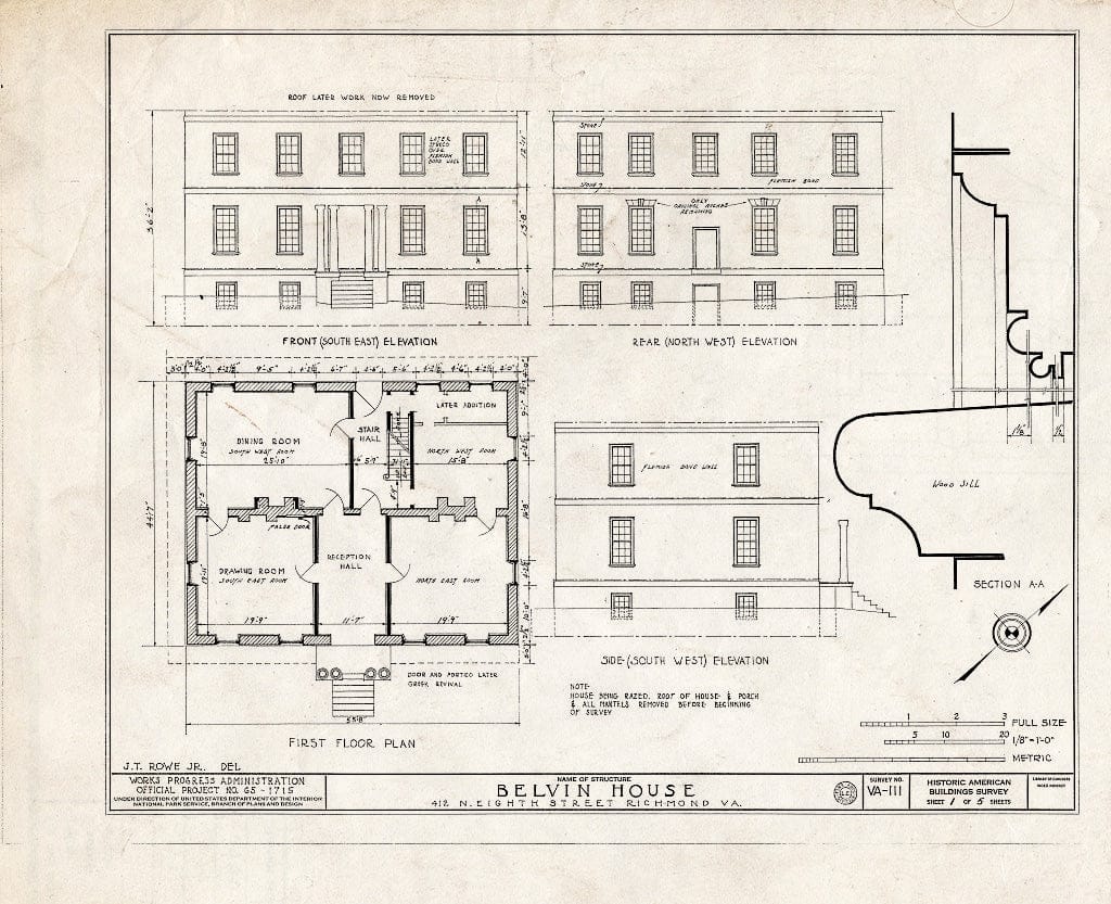 Blueprint HABS VA,44-Rich,13- (Sheet 1 of 5) - Belvin House, 412 North Eighth Street, Richmond, Independent City, VA