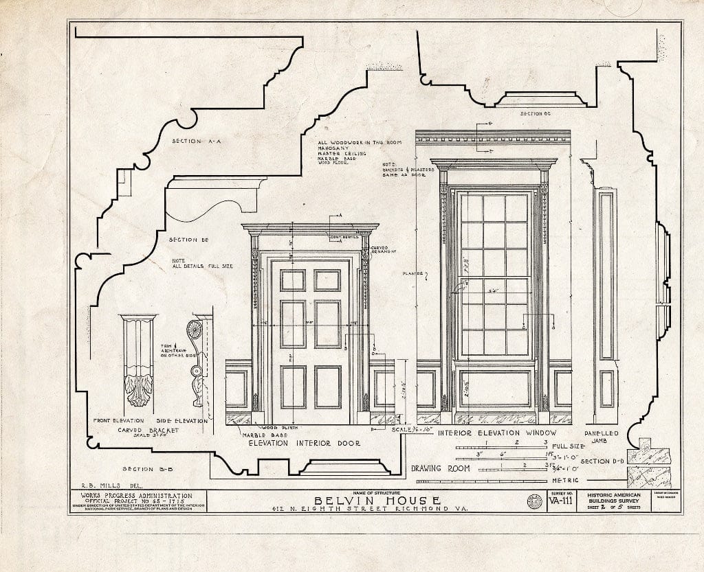 Blueprint HABS VA,44-Rich,13- (Sheet 2 of 5) - Belvin House, 412 North Eighth Street, Richmond, Independent City, VA