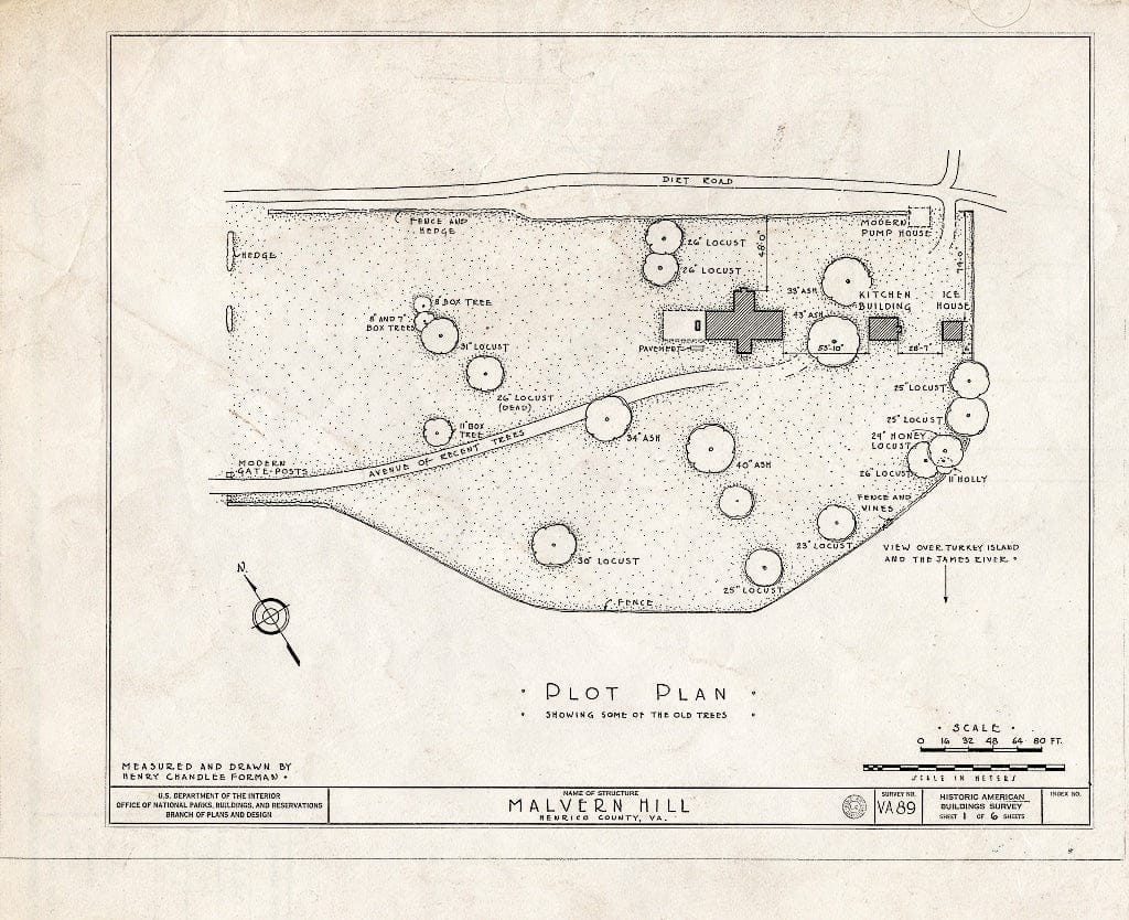 Blueprint HABS VA,44-Rich.V,1- (Sheet 1 of 6) - Malvern Hill, State Route 156 Vicinity, Richmond, Independent City, VA