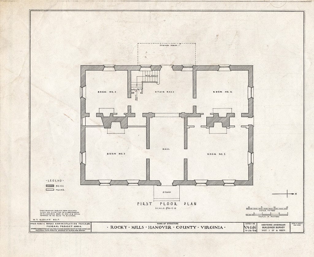 Blueprint HABS VA,43-ASH.V,1- (Sheet 1 of 6) - Rocky Mills Mansion, 211 Ross Road (Moved from Ashland Vicinity, VA), Richmond, Independent City, VA